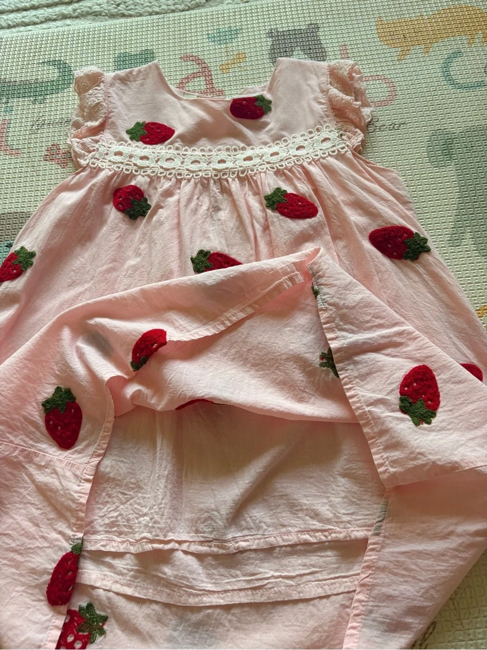 Girls' Pink Floral & Strawberry Dress Bundle - size 6-7 or 130cm